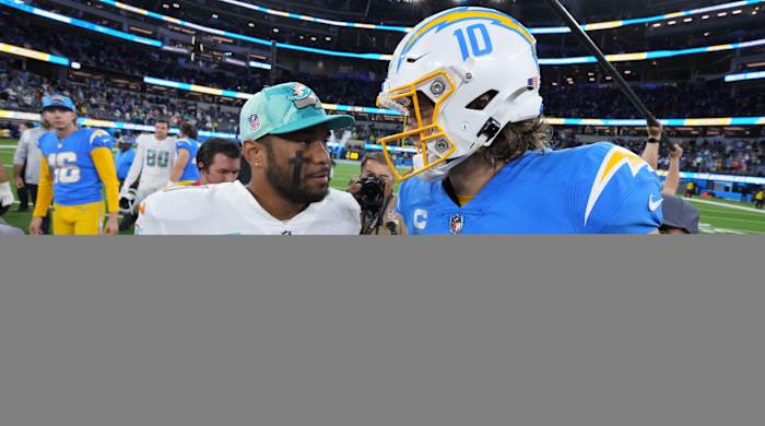 Miami Dolphins quarterback Tua Tagovailoa and Los Angeles Chargers quarterback Justin Herbert